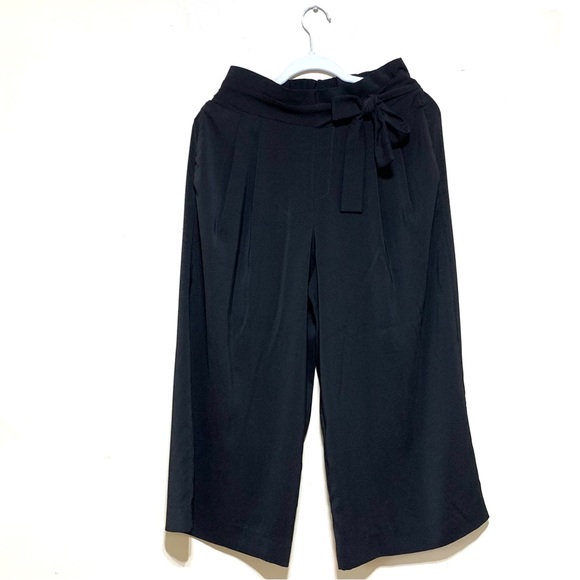 Zara Women’s Like New Black Square Tie Front Ribbon Pants Size Small - Picture 1 of 16